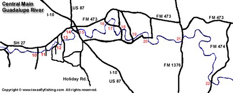 Central portion of the main Guadalupe River Map