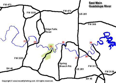 Eastern portion of the main Guadalupe River Map
