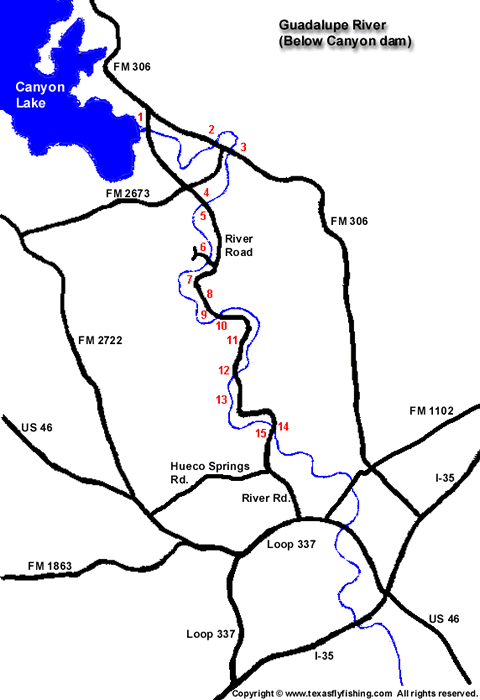 Guadalupe River below Canyon Lake Dam Map